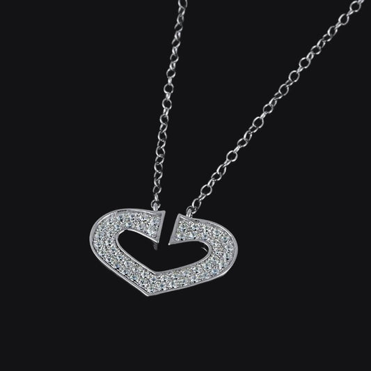 White Gold Hollow Heart Shape Full Stones Pendant Chain