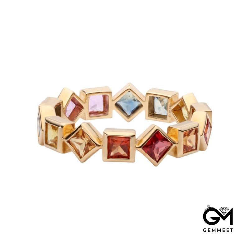 Gold Plated Geometric Rainbow Crystal Ring