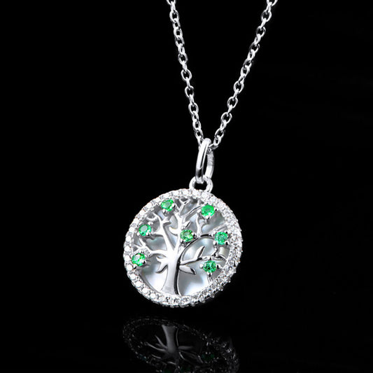 Tree of Life Design Hollow Emerald Pendant Chain