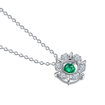 White Gold Snowflake Hollow Beating Emerald Chain