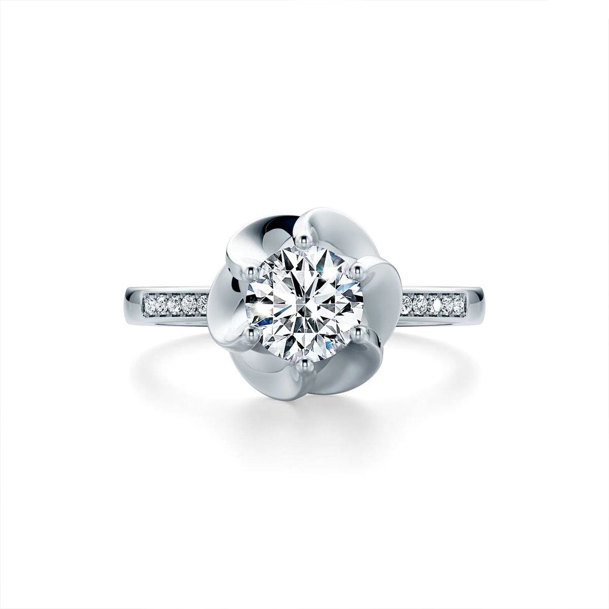 White Gold Flower Shape Adjustable Moissanite Ring