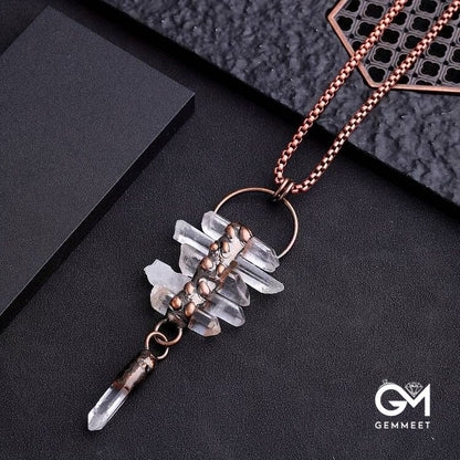 Irregular Clear Quartz Six-Piece Tassel Gemstone Necklace