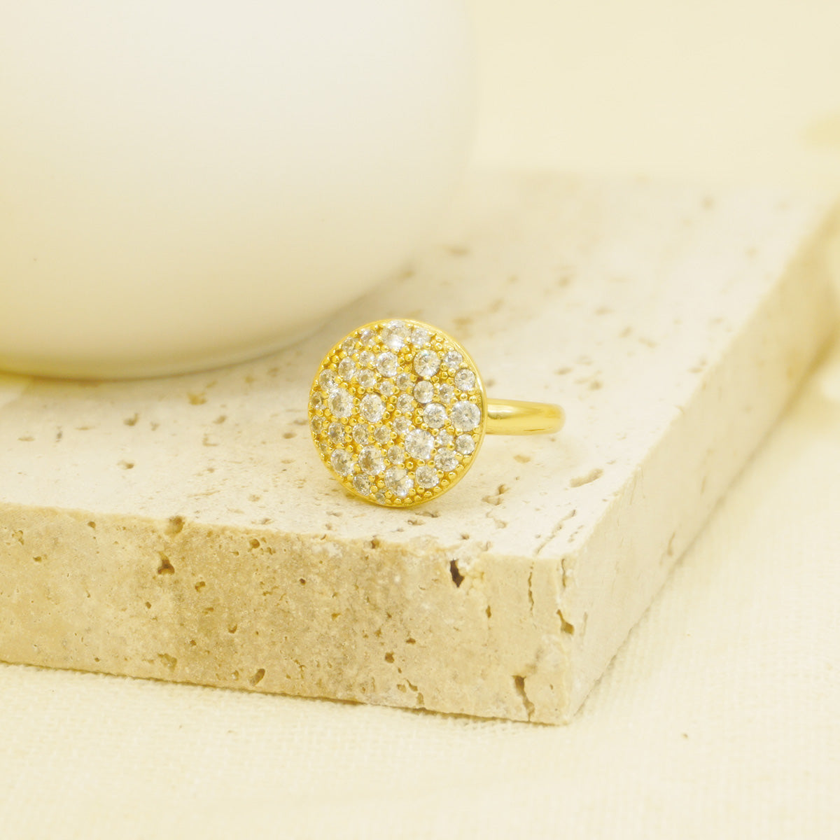 Golden Druzy White Stones Signet Ring