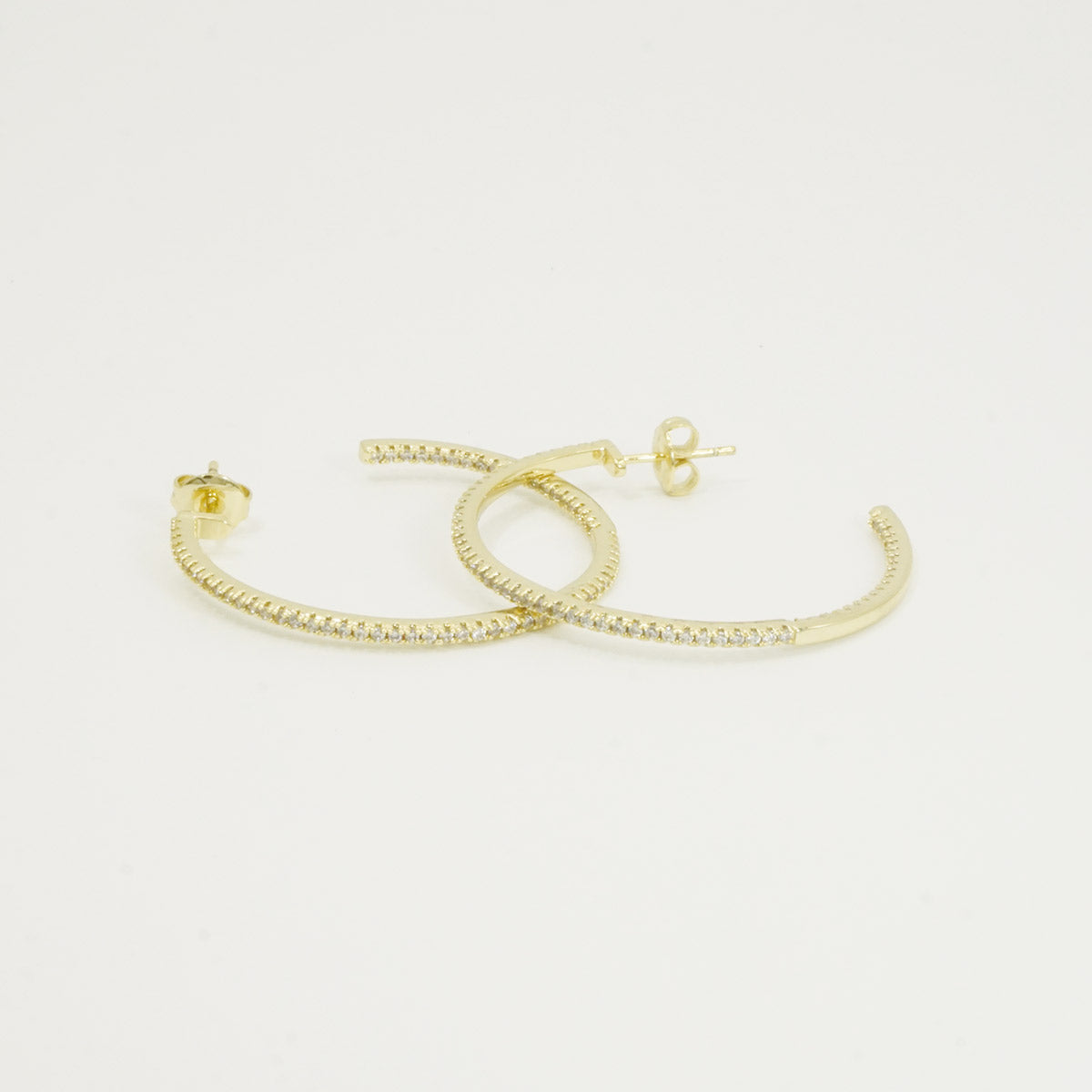 Channel Setting Stones Big Gold Hoop Earrings