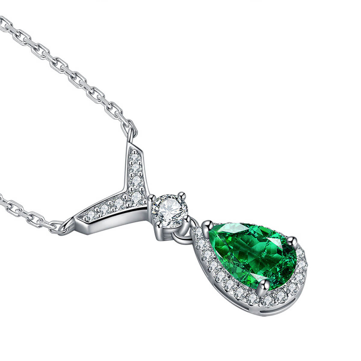 White Gold Drip Shape Emerald Full Stones Chain