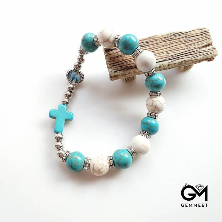 Turquoise White Turquoise Beads Cross Bracelet