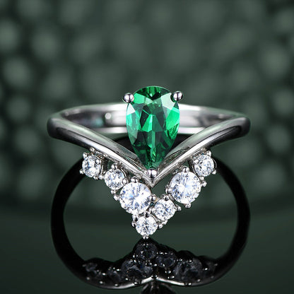 White Gold S925 Drip Emerald Crown Shape Adjustable Rings