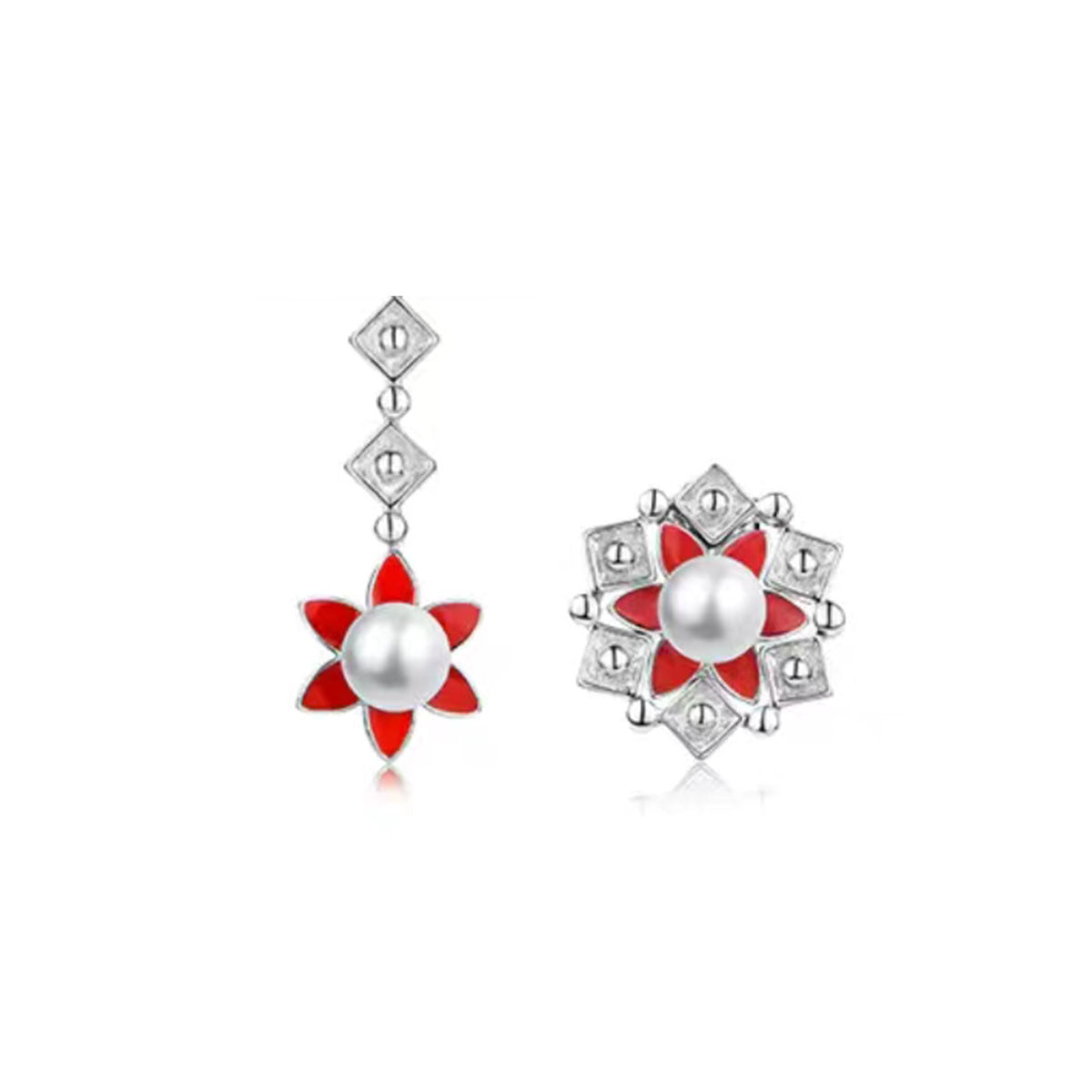 2 IN 1 Sunflower Shape Pearl Enamel Changeable Stud & Drop Earrings