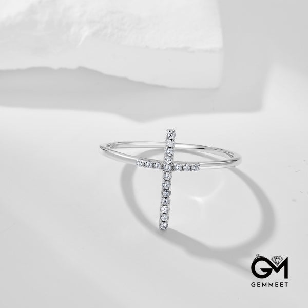 S925 Sterling Silver Cross White Zircon Ring