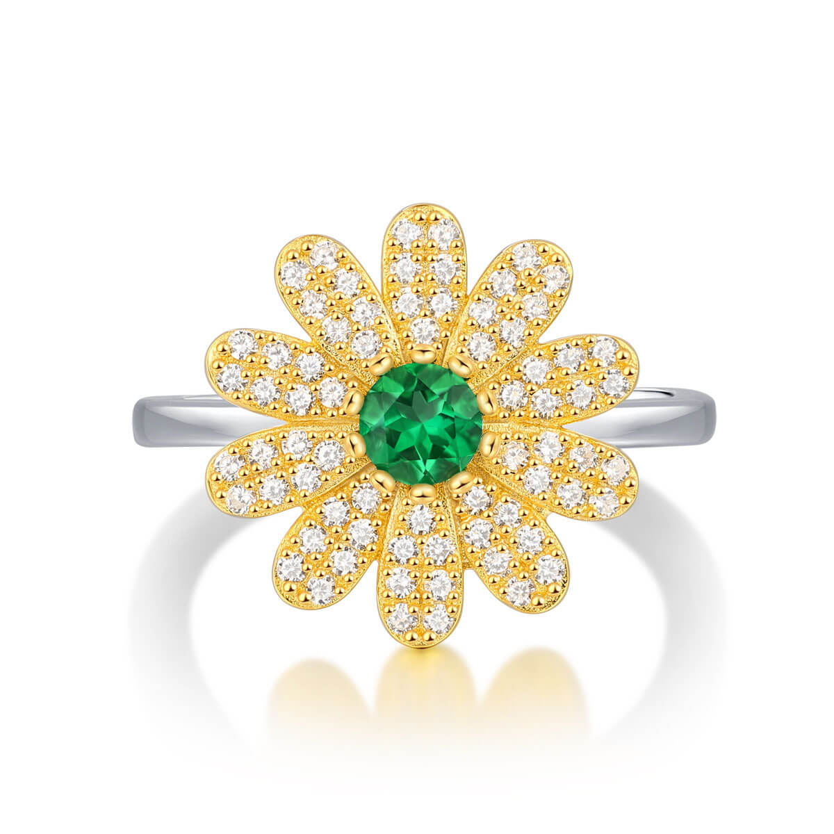 White Gold S925 Silver Emerald Flower Shape Ring