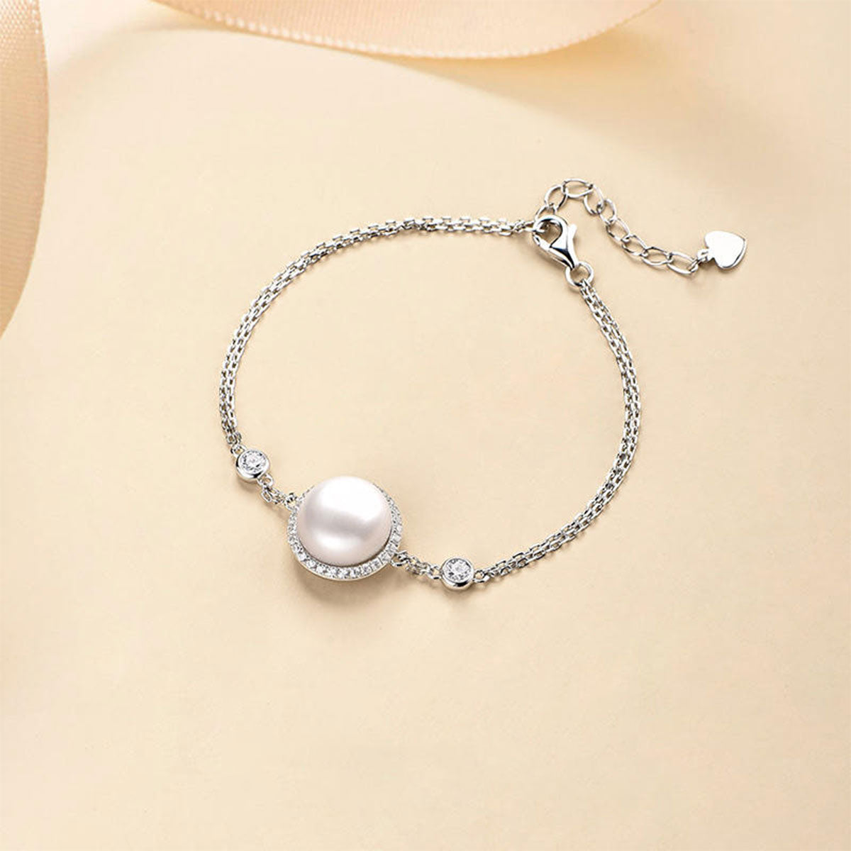 White Gold Big Organic Pearl Halo Bracelet