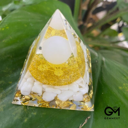 White Agate Clear Quartz Metatron's Cube Symbol Orgone Pyramid