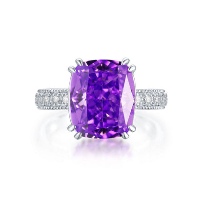 White Gold Bezel Setting Purple Gem Retro Ring