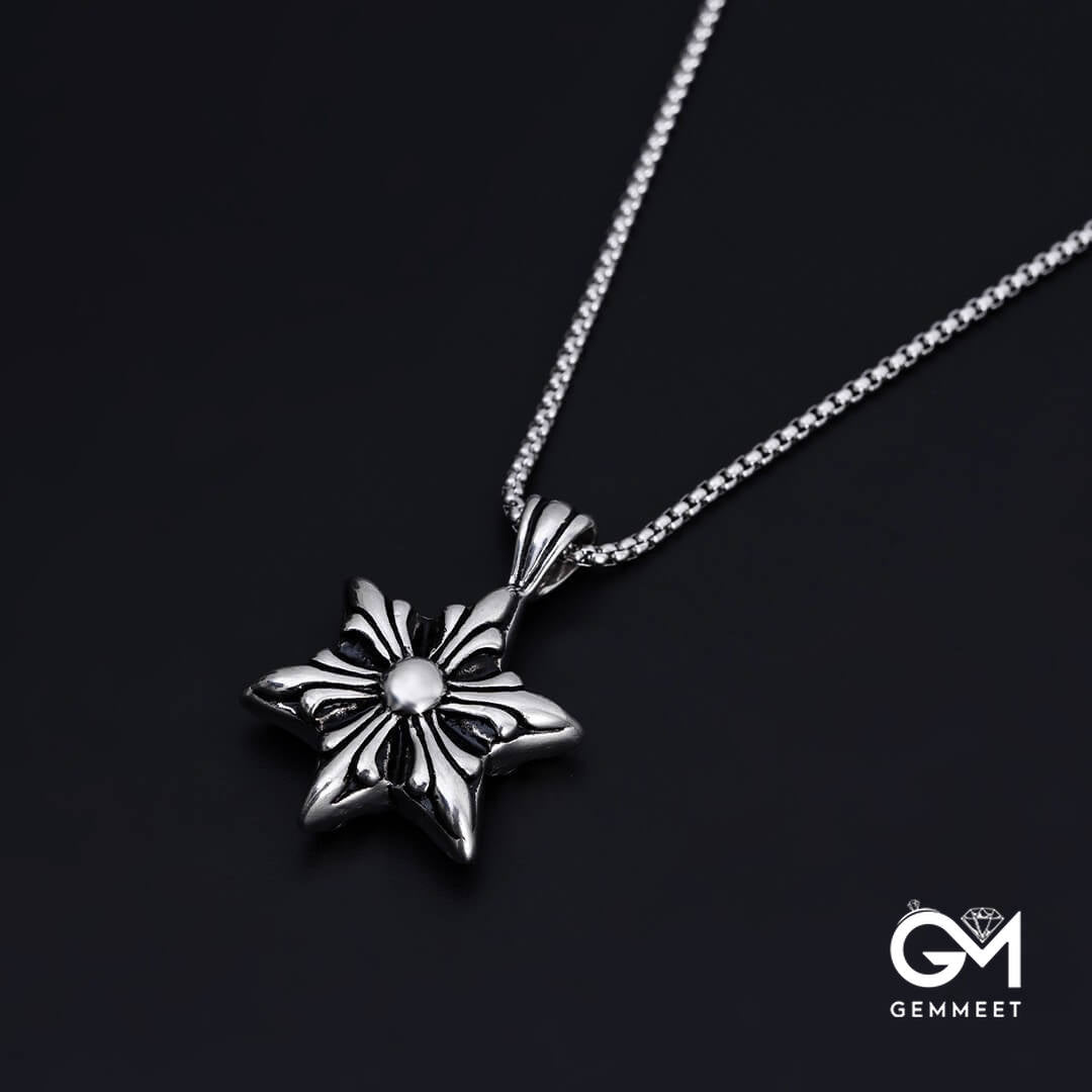 Carved Snowflake Hexagram Star Titanium Steel Necklace