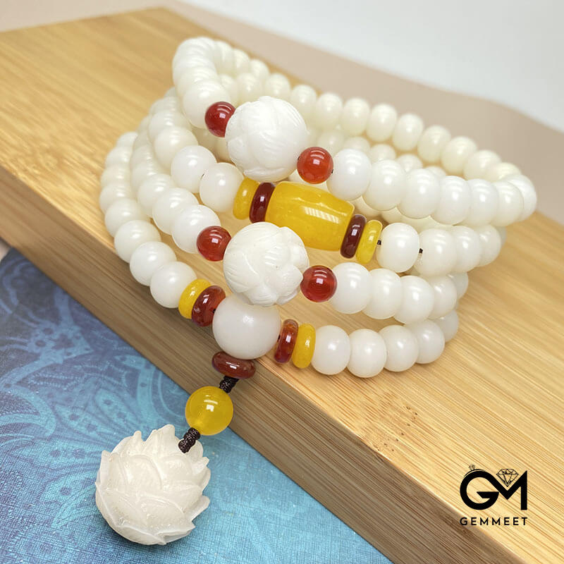 108 White Jade Bodhi Bracelet