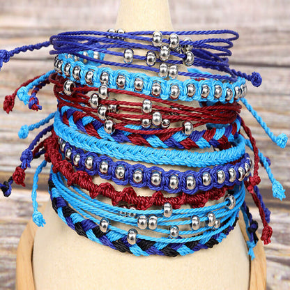 Waterproof Wax Thread Bracelet Handwoven Bracelet Three-piece Beach Surf Bracelet