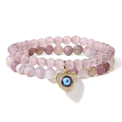 Cat's Eye Stone Evil Eye Pendant Double Layer Bracelet