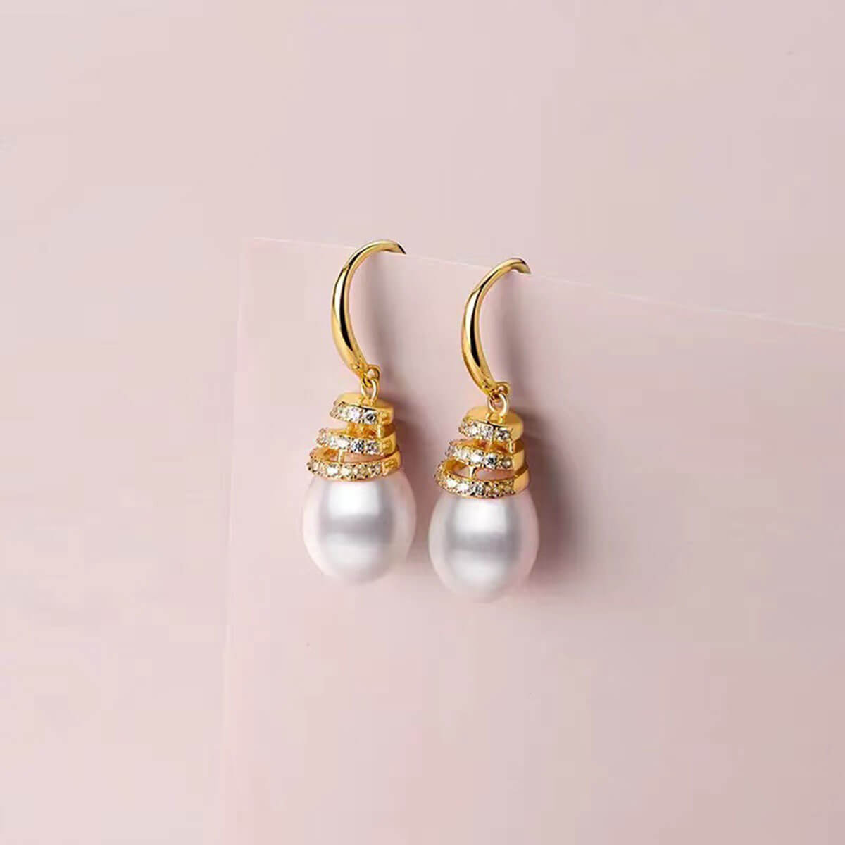 Golden Full Stones Organic Oval Pearl Dangle Earrings