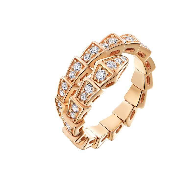 Light Luxury Full Diamond Niche Design Small Snake Ring with Diamond Opening Snake Bone Ring