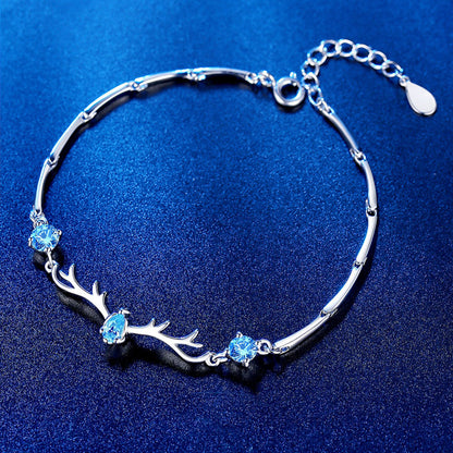 White Gold Aquamarine Gem Elk Shape KIARA Bracelet