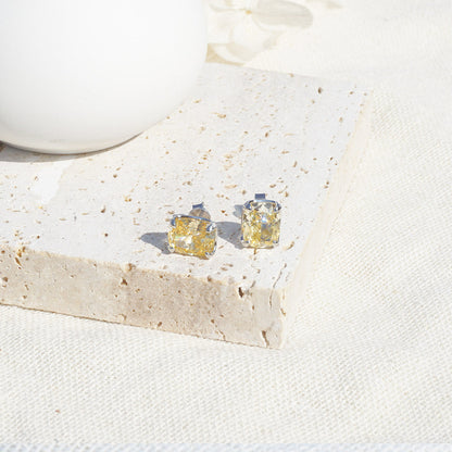 White Gold Square Yellow Sapphire Stud Earrings