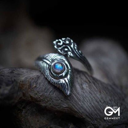 Evil Eye Feather Shape Adjustable Ring