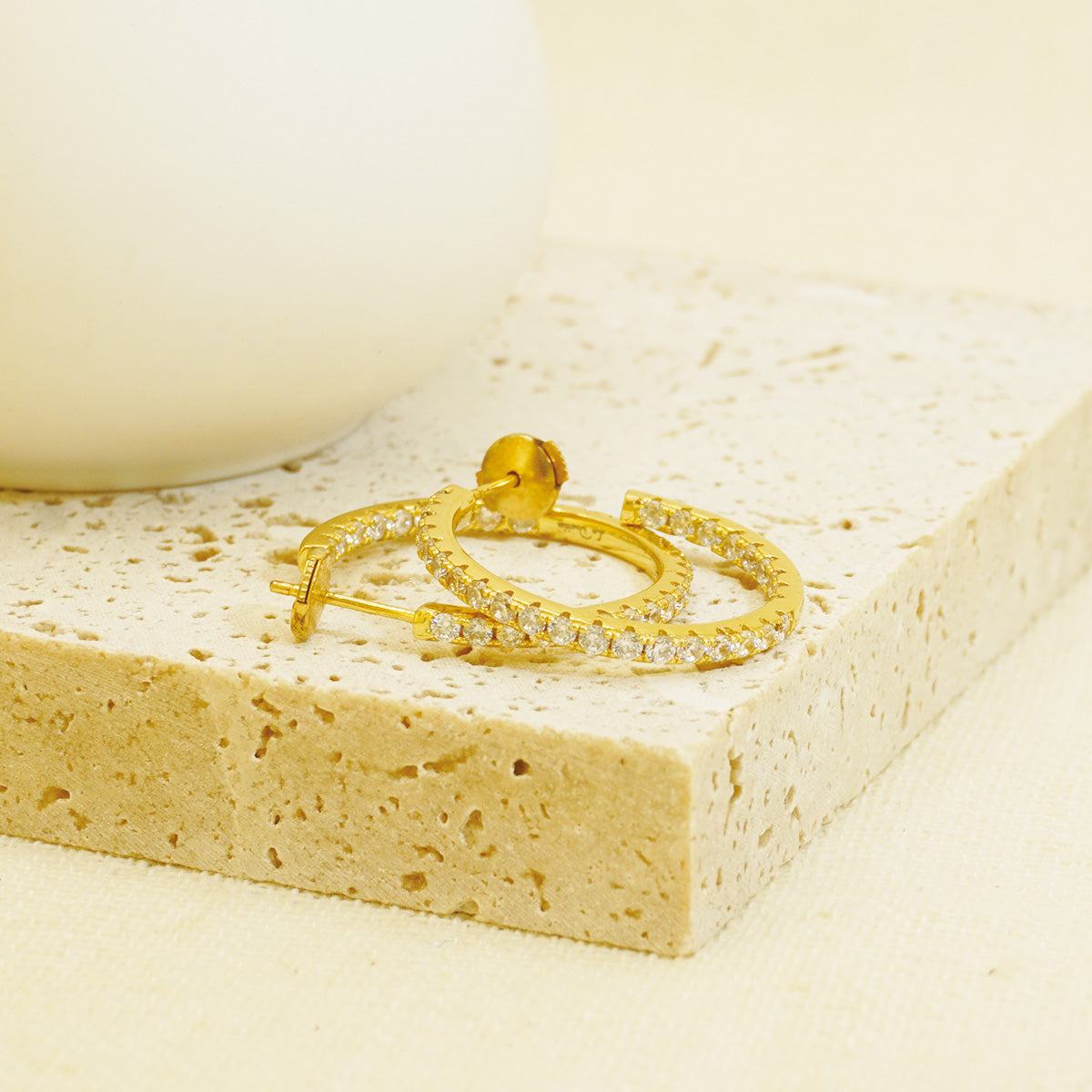 Golden White Stones Hoop Earrings