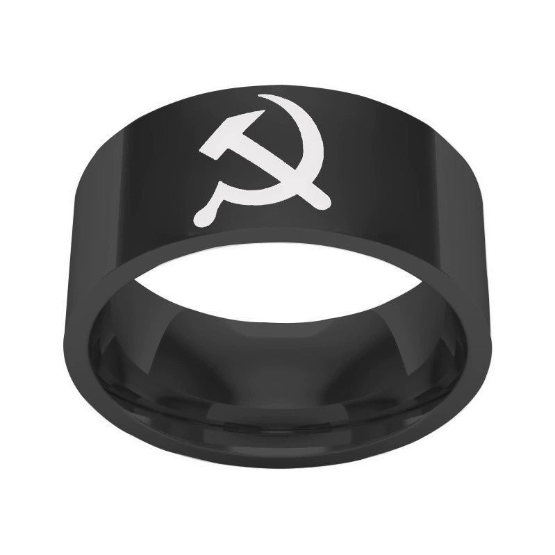 Hammer and Sickle Pattern Titanium Steel Ring