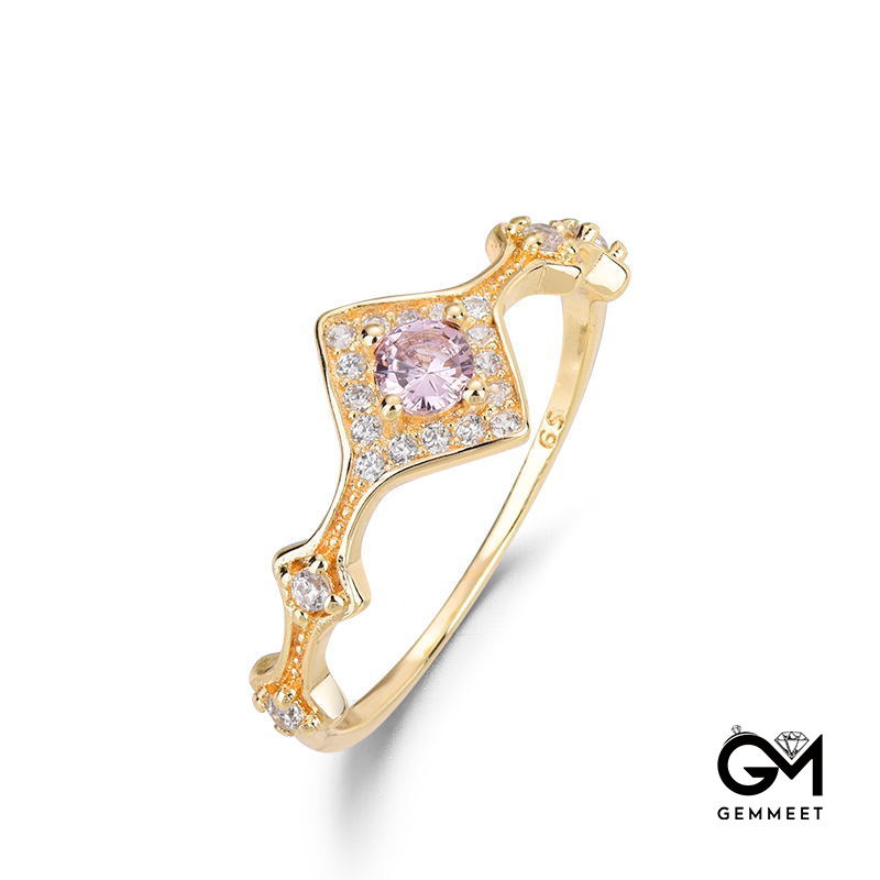 French Rose Pink Tourmaline Zircon Ring