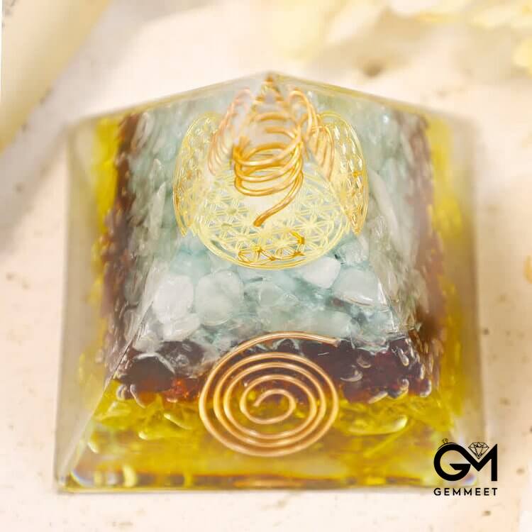 Clear Crystal Pillar Flower Of Life Orgone Pyramid