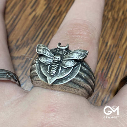 Titanium Steel Creative Skull Moth Ring