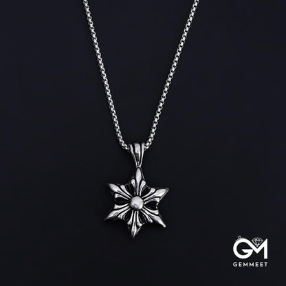 Carved Snowflake Hexagram Star Titanium Steel Necklace