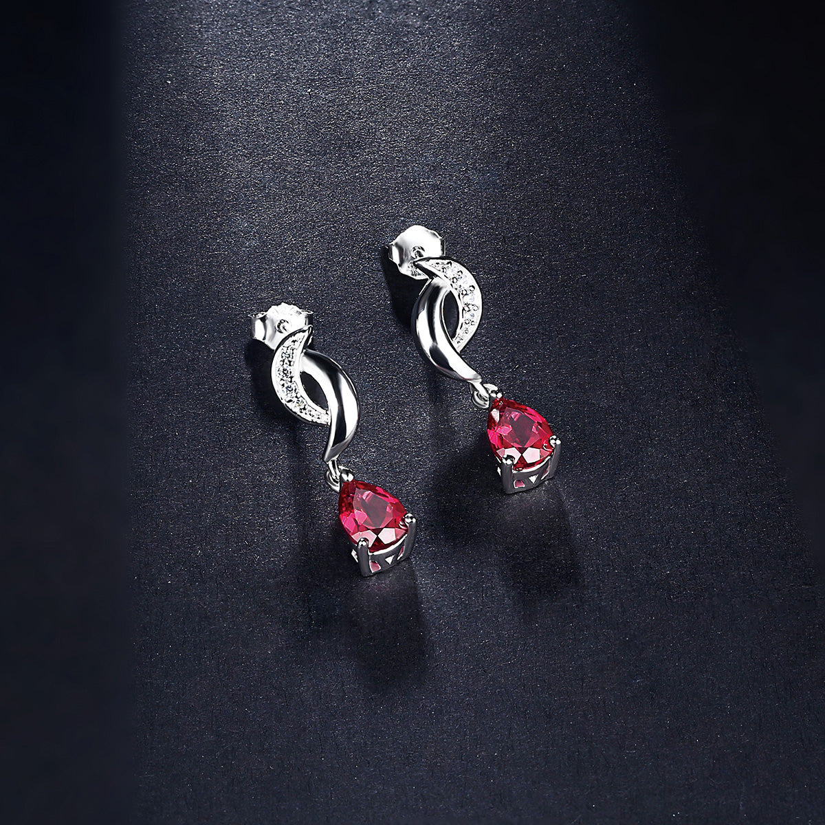 White Gold Hollow Drop Earrings with Pear Brilliant Cut Ruby Gem