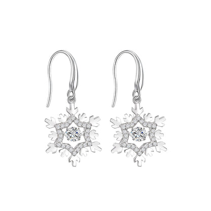 White Gold Snowflake Shape Full Stones Beating Shinny Dangle Earrings