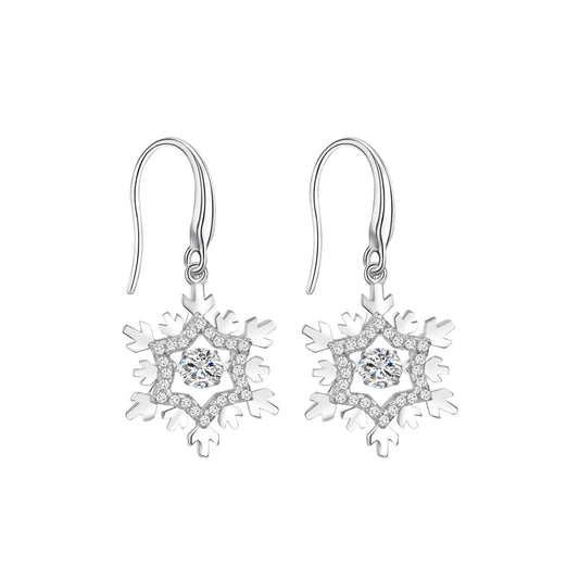 White Gold Snowflake Shape Full Stones Beating Shinny Dangle Earrings