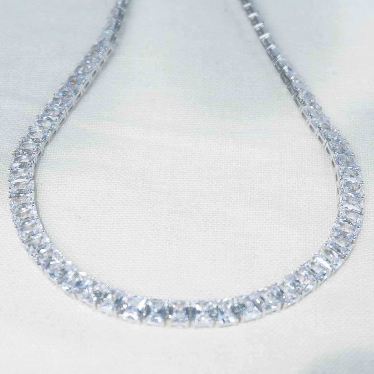 White Gold Tennis Square Shinny Stones Necklace