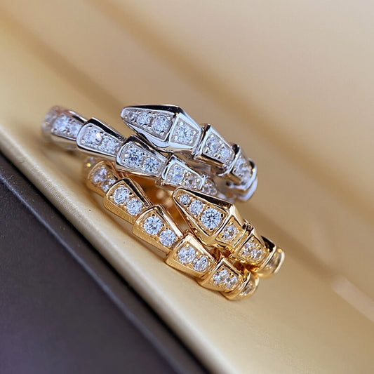 Light Luxury Full Diamond Niche Design Small Snake Ring with Diamond Opening Snake Bone Ring