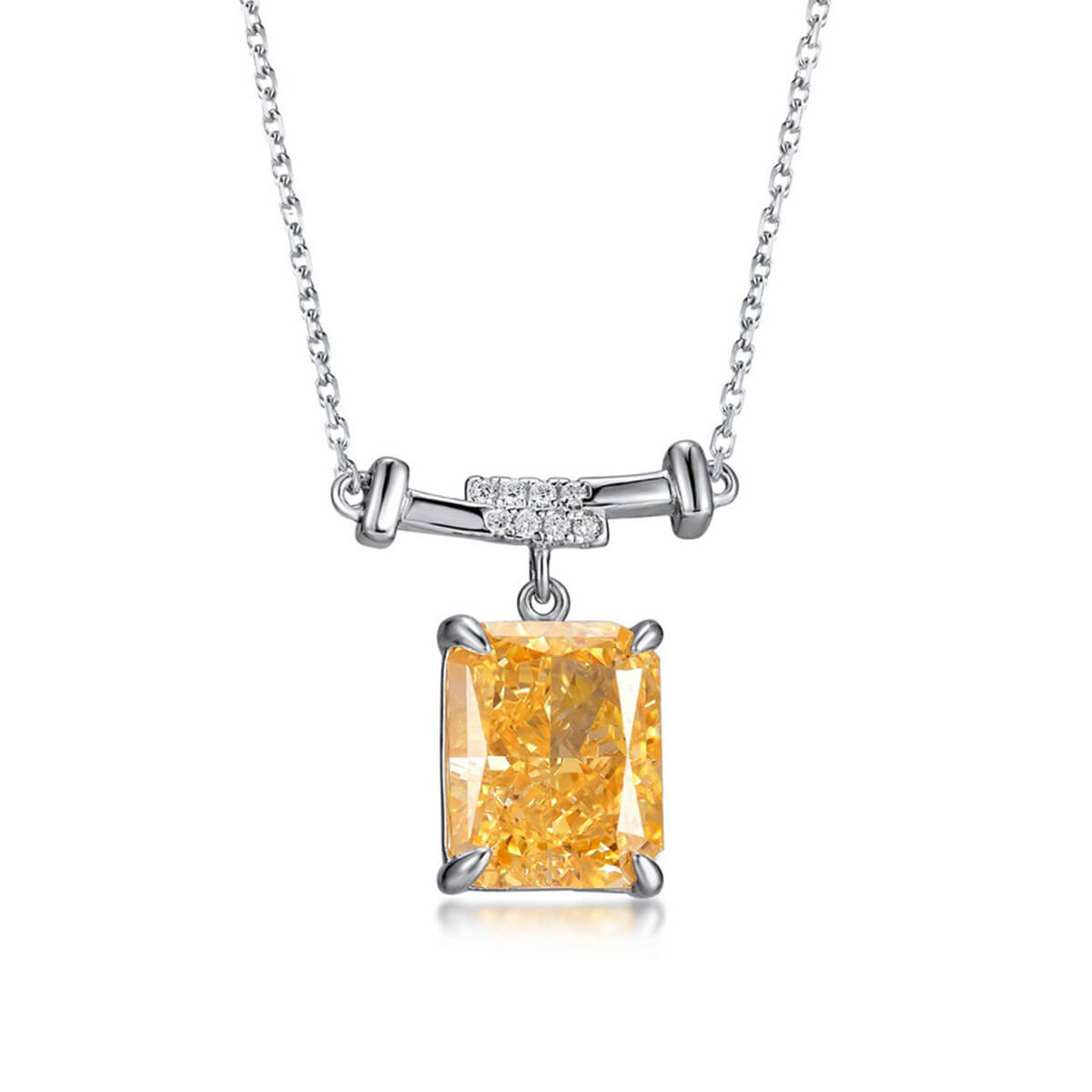 Prong Setting Rectangle Yellow Gem Charm Chain