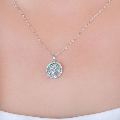 Tree of Life Design Hollow Emerald Pendant Chain