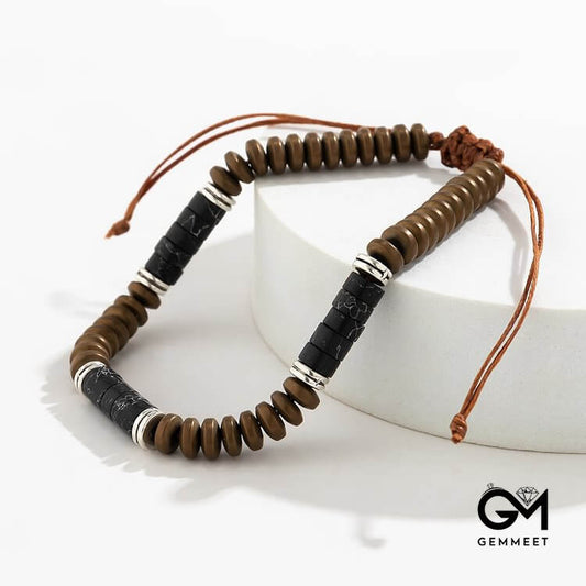 Stone Beads Drawstring Waxed String Men Bracelet