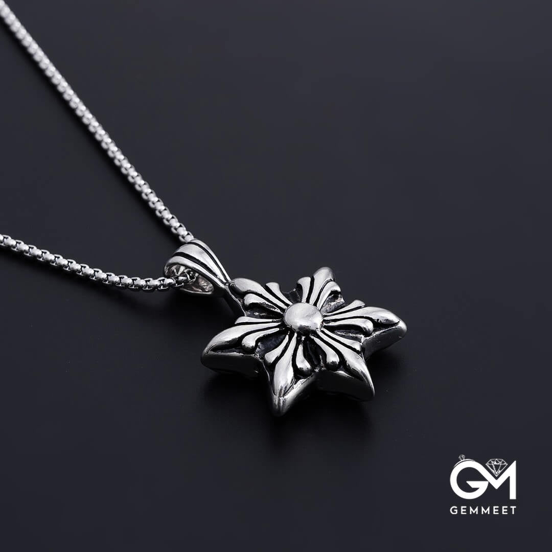 Carved Snowflake Hexagram Star Titanium Steel Necklace