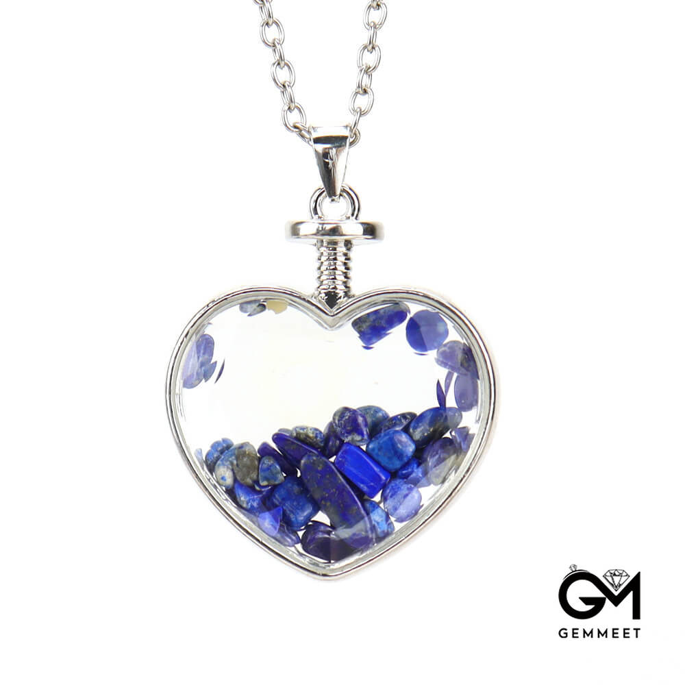 Heart Cut Pendant Gravel Polished Drift Bottle Necklace