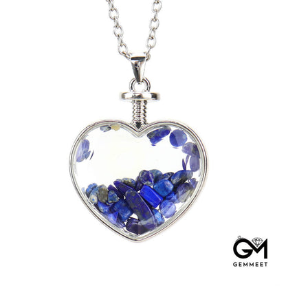 Heart Cut Pendant Gravel Polished Drift Bottle Necklace