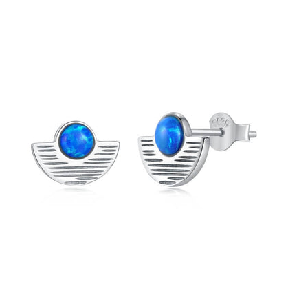 S925 Sterling Silver Blue Opal Half-round Stud Earrings