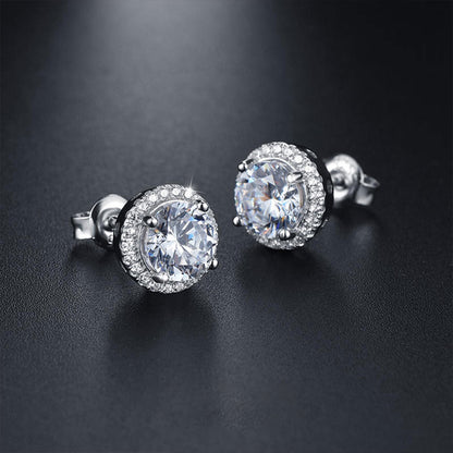 White Gold Classic Full Stones Circle Stud Earrings