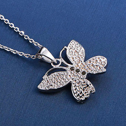 White Gold Butterfly Shape Blue Opal Charm Pendants Chains