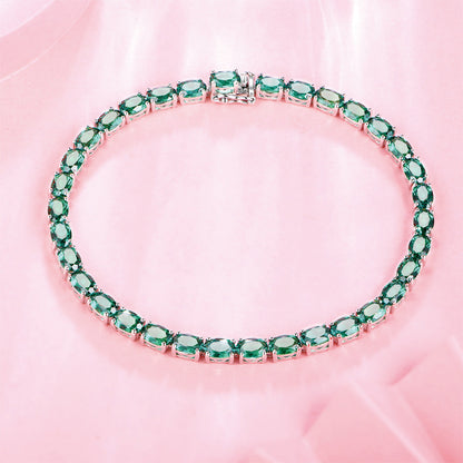 Sterling Silver Pear Cut Emerald Gem Tennis Bracelet