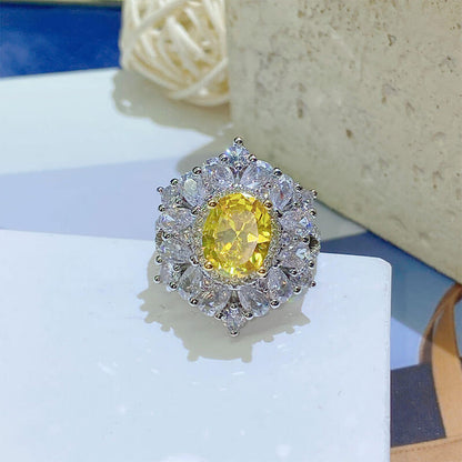 New High-end Luxury Carat Big Pigeon Egg Inlaid Synthetic Asscher Yellow Diamond Colored Gemstone Ring