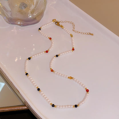 Colored Zircon Pearl Fringe Necklace