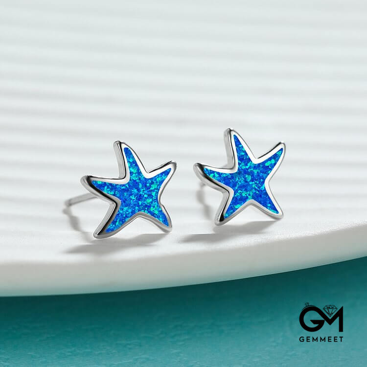 Blue Opal Starfish Earrings